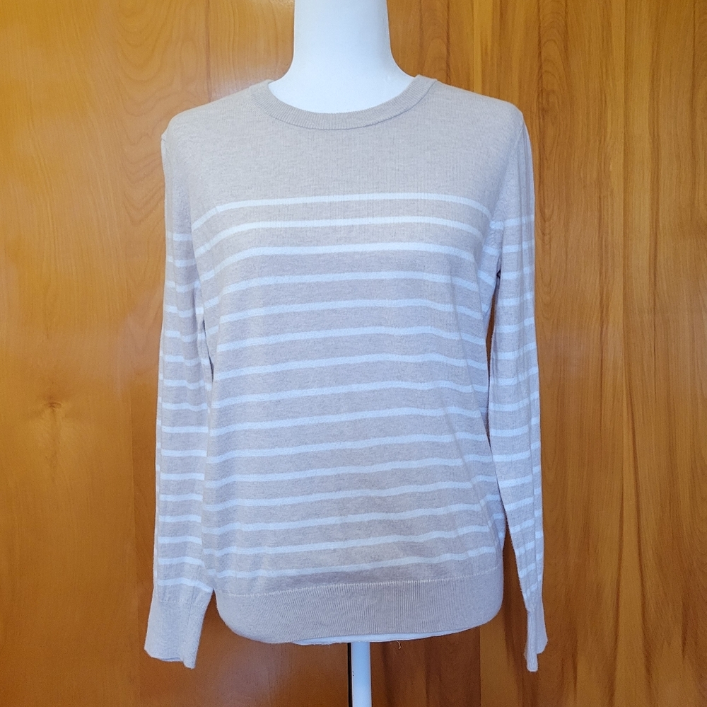 Beige and White Striped Gap Sweater